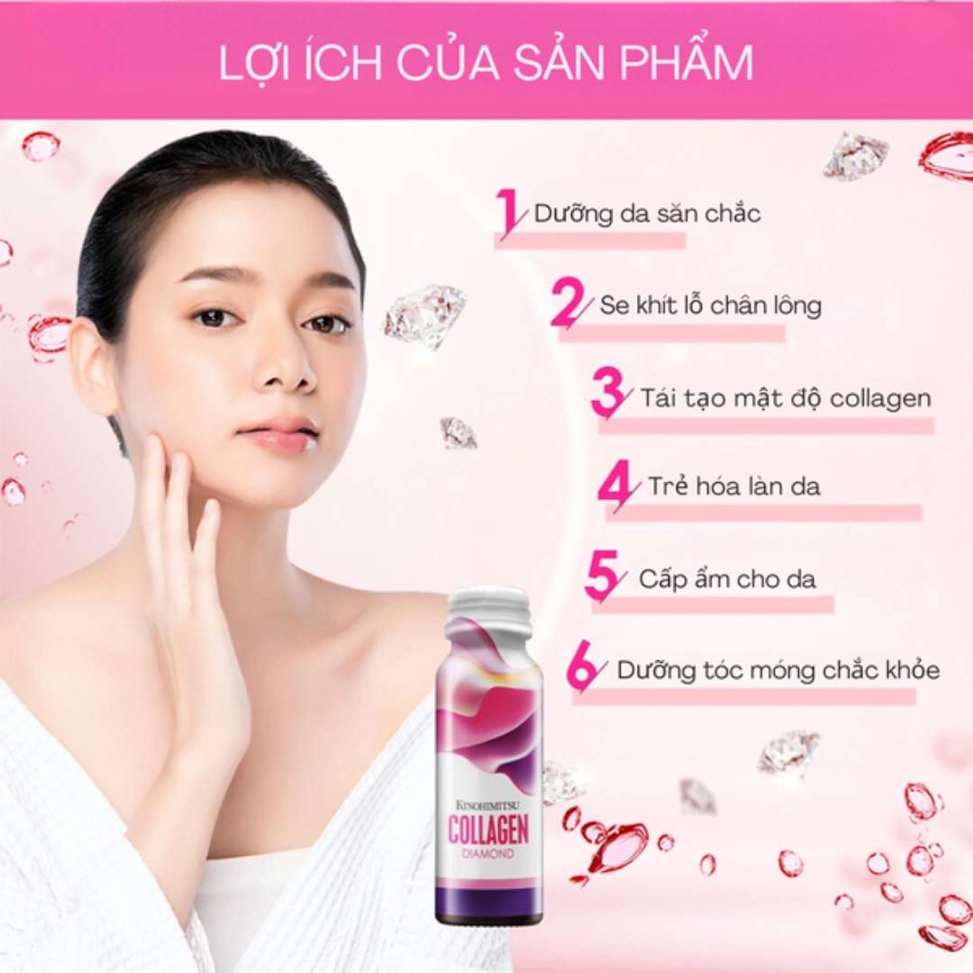Nước uống đẹp da Kinohimitsu J`pan Collagen Diamond 5300 Drink (Hộp 10 chai x 50 ml)