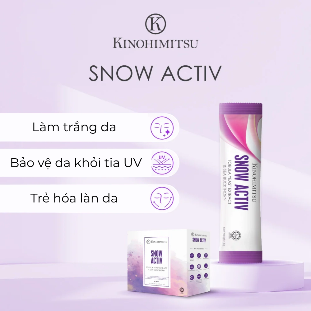 Bột uống trắng da, phục hồi da sẫm màu Kinohimitsu Snow Activ 5.5g x 30 gói