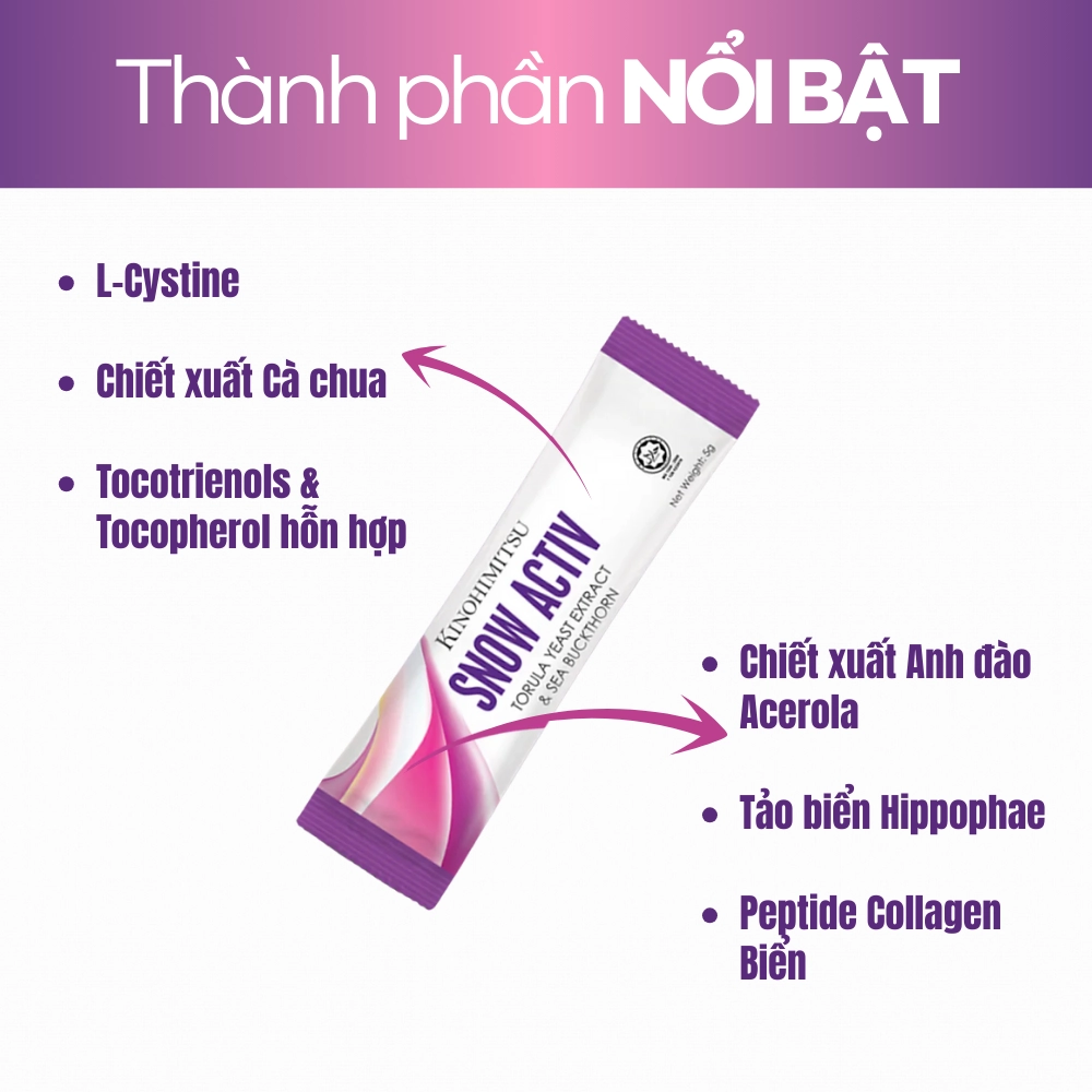 Bột uống trắng da, phục hồi da sẫm màu Kinohimitsu Snow Activ 5.5g x 30 gói