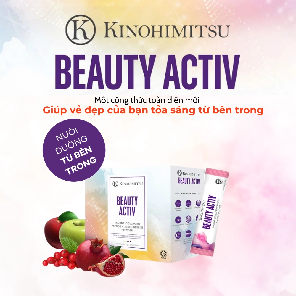 Bột uống chống lão hóa, da sáng và đều màu Kinohimitsu Beauty Activ 5g x 30 gói