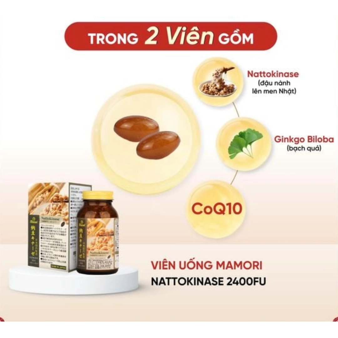 Viên uống phòng ngừa đột quỵ Mamori Nattokinase 2400FU - Hộp 60 viên