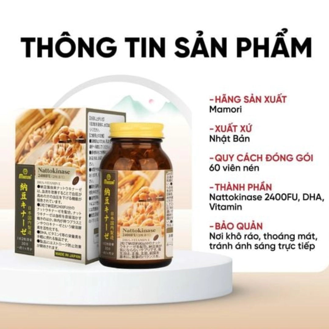 Viên uống phòng ngừa đột quỵ Mamori Nattokinase 2400FU - Hộp 60 viên