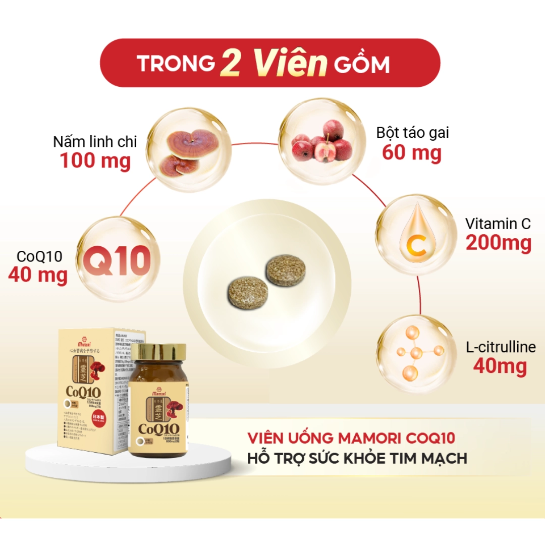 Viên uống hỗ trợ tốt cho tim mạch Mamori CoQ10 - Hộp 60 viên