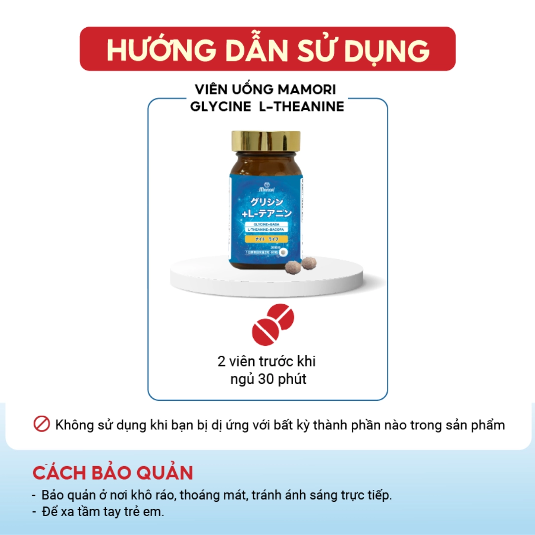Viên uống hỗ trợ ngủ ngon Mamori Glycine L-theanine - Hộp 60 viên