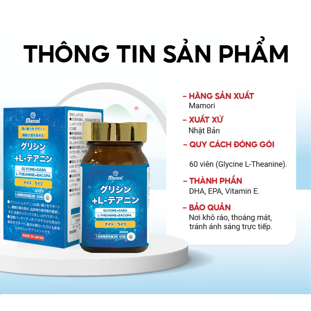 Viên uống hỗ trợ ngủ ngon Mamori Glycine L-theanine - Hộp 60 viên
