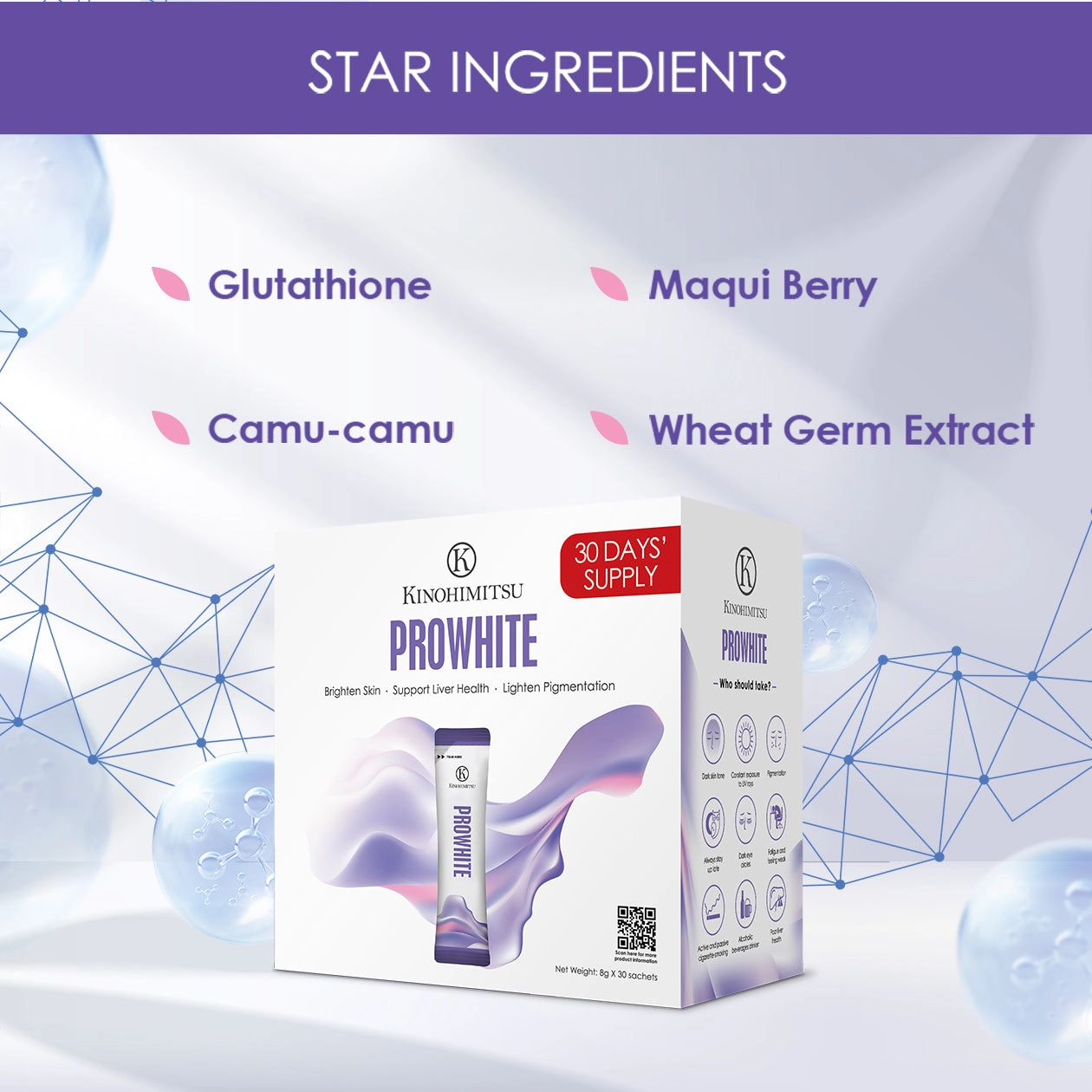 Bột uống tái tạo tế bào gốc và thải độc cơ thể Kinohimitsu Prowhite 30 gói