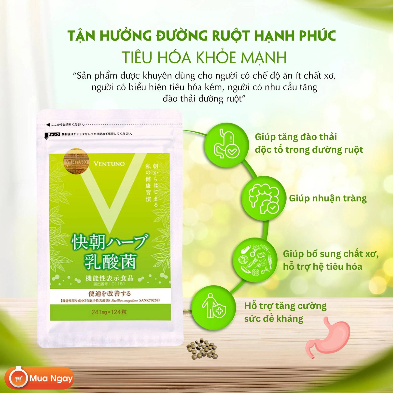 Viên uống hỗ trợ hệ tiêu hóa Ventuno Kaicho Herb Lactic Acid Bacteria - 124 viên