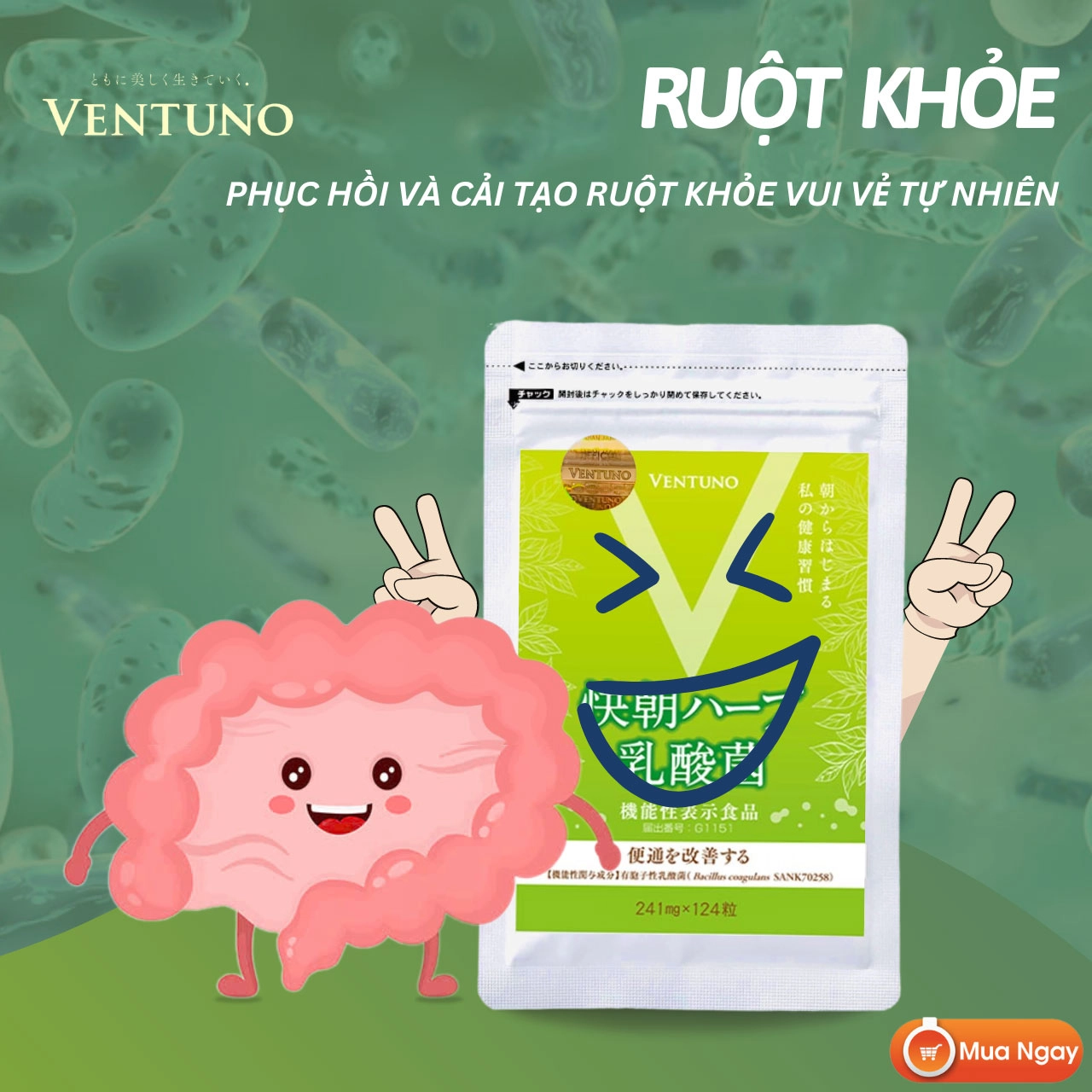 Viên uống hỗ trợ hệ tiêu hóa Ventuno Kaicho Herb Lactic Acid Bacteria - 24 viên - Date 11/2026