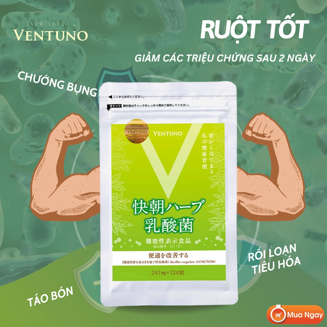 Viên uống hỗ trợ hệ tiêu hóa Ventuno Kaicho Herb Lactic Acid Bacteria - 24 viên - Date 11/2026
