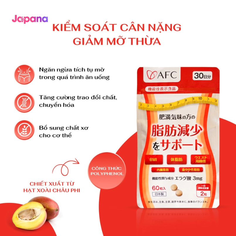 Viên uống hỗ trợ giảm mỡ, cân bằng đường huyết AFC Ellagic Acid - 60 viên