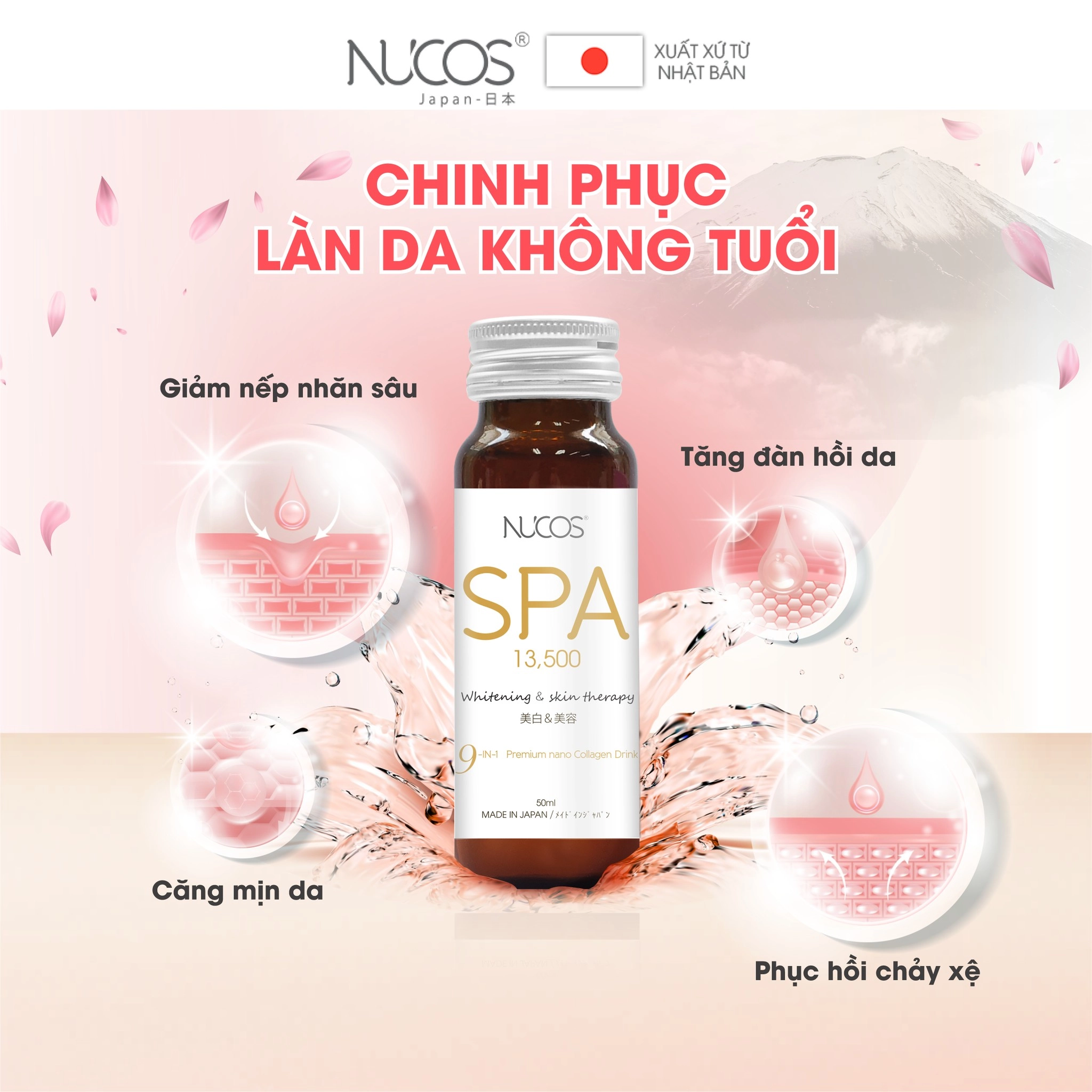 Combo 4 Nước uống Collagen Nucos Spa 13,500mg (Hộp 10 chai x 50ml)