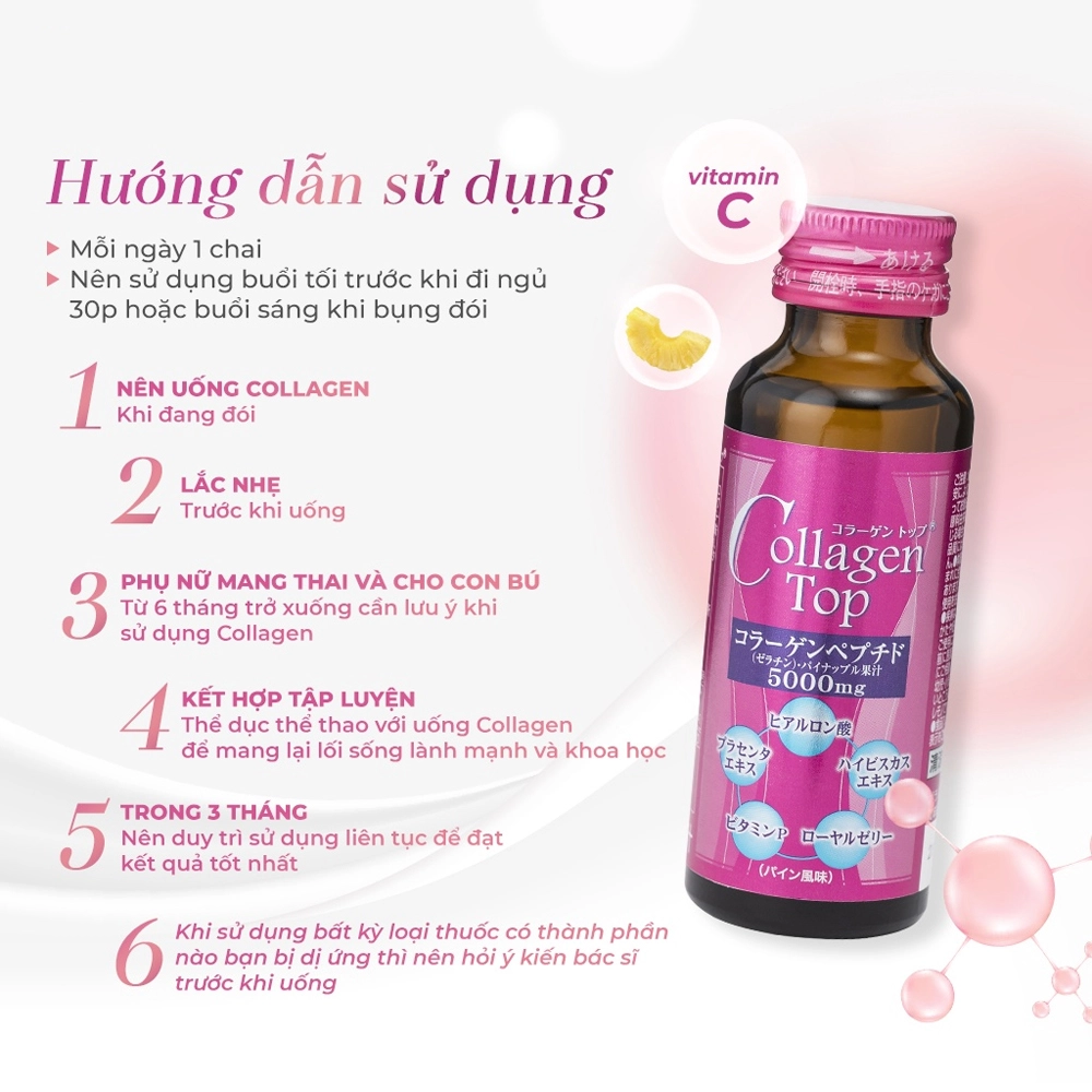Combo 3 Nước uống Collagen Shinnippai Top 5.000mg (Hộp 10 chai x 50ml)