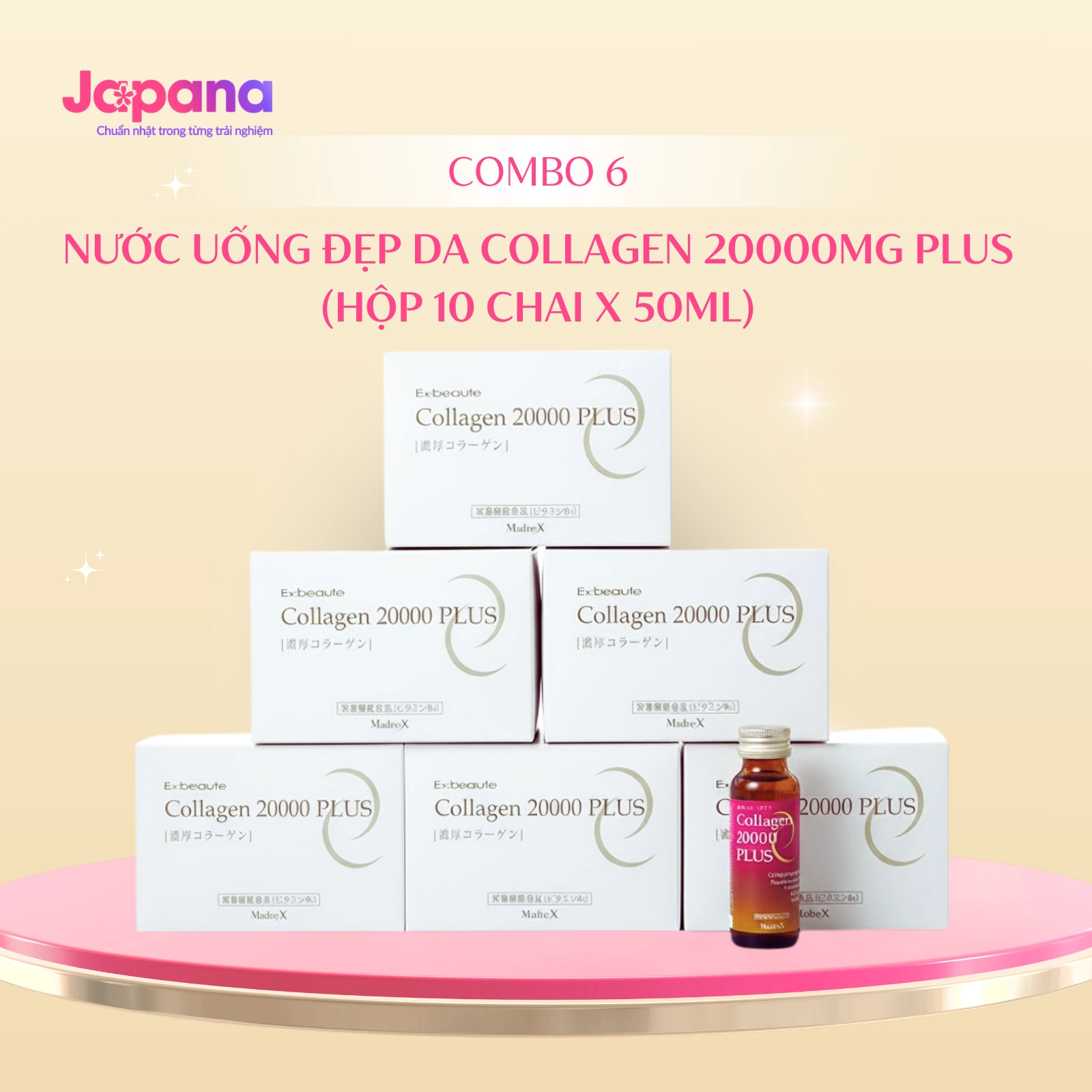 Combo 6 Nước uống đẹp da Collagen 20000mg Plus (Hộp 10 chai x 50ml)
