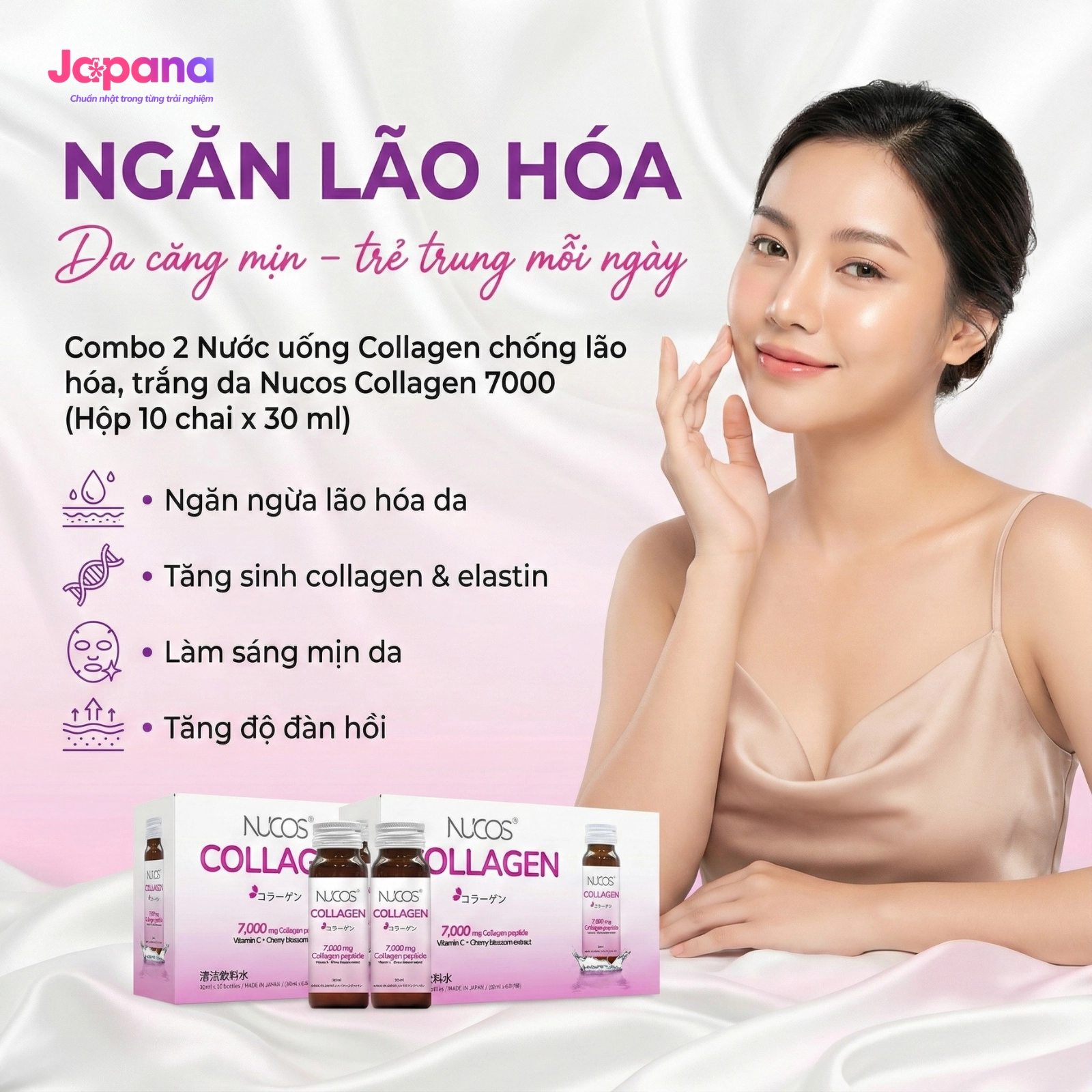 Combo 2 Nước uống Collagen chống lão hóa, trắng da Nucos Collagen 7000 (Hộp 10 chai x 30 ml)