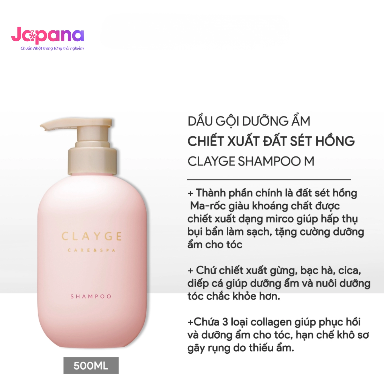 Dầu gội đất sét khoáng tự nhiên Clayge Shampoo D 500ml (Dành cho tóc khô)