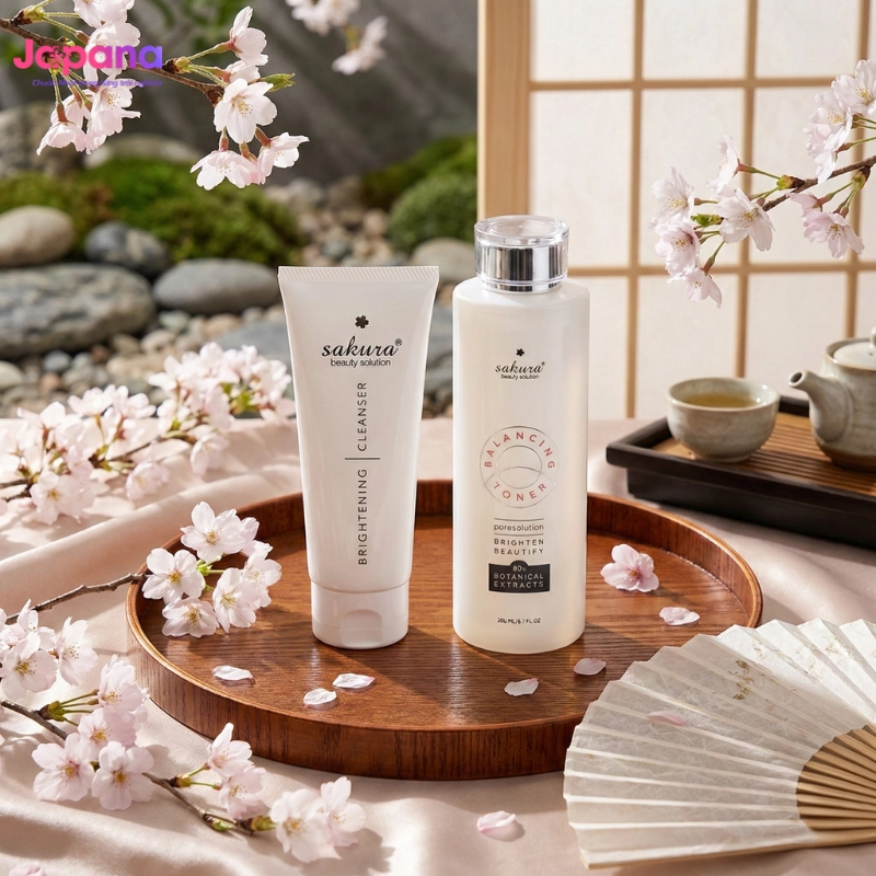 Combo Làm sạch & Cân bằng da Sakura Balancing Toner 200ml (Date 09/26) & Sakura Brightening Cleanser 100ml (Date 07/30)