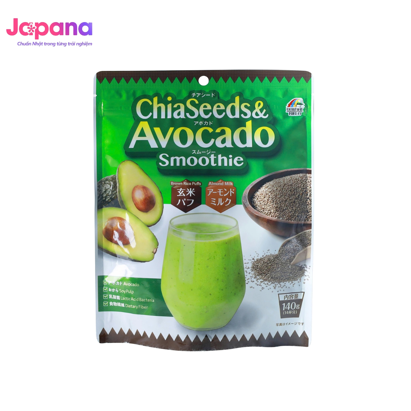 Bột giảm cân sinh tố bơ Yangmiwa Unimat Riken ChiaSeeds & Avocado Smoothie Calories-Block 140g - Date 09/2026