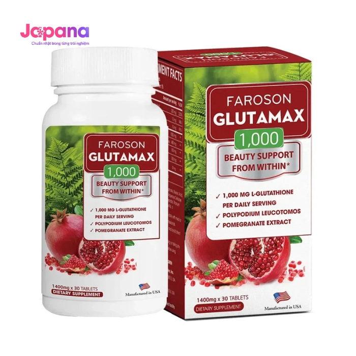 Combo 2 Viên uống chống nắng, dưỡng trắng da Faroson Glutamax 1000 - Hộp 30 viên