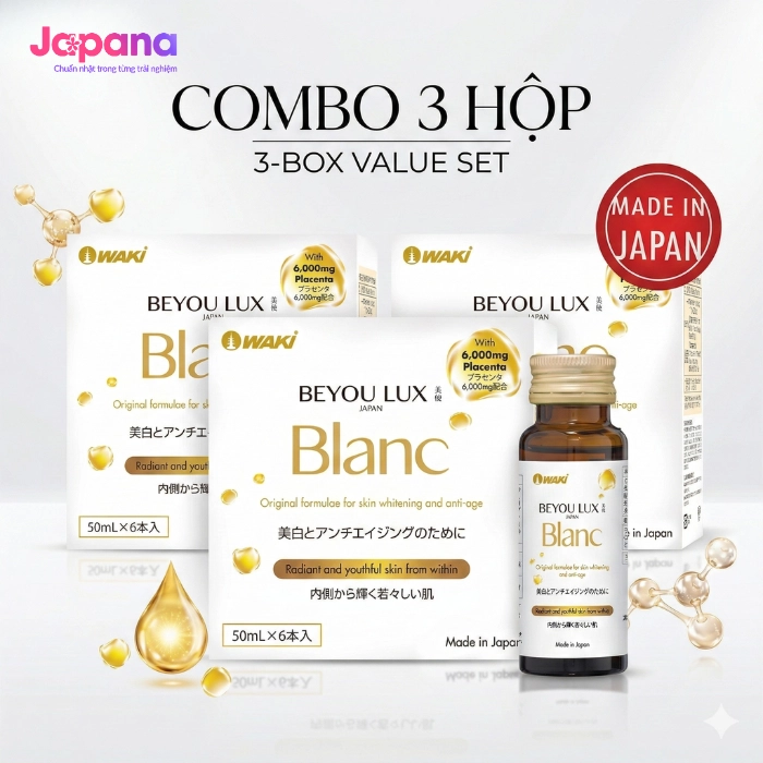 Combo 3 Nước uống Placenta & Collagen 2in1 cao cấp từ Nhật Bản - Hộp 6 chai x 50ml - Date 09/2027