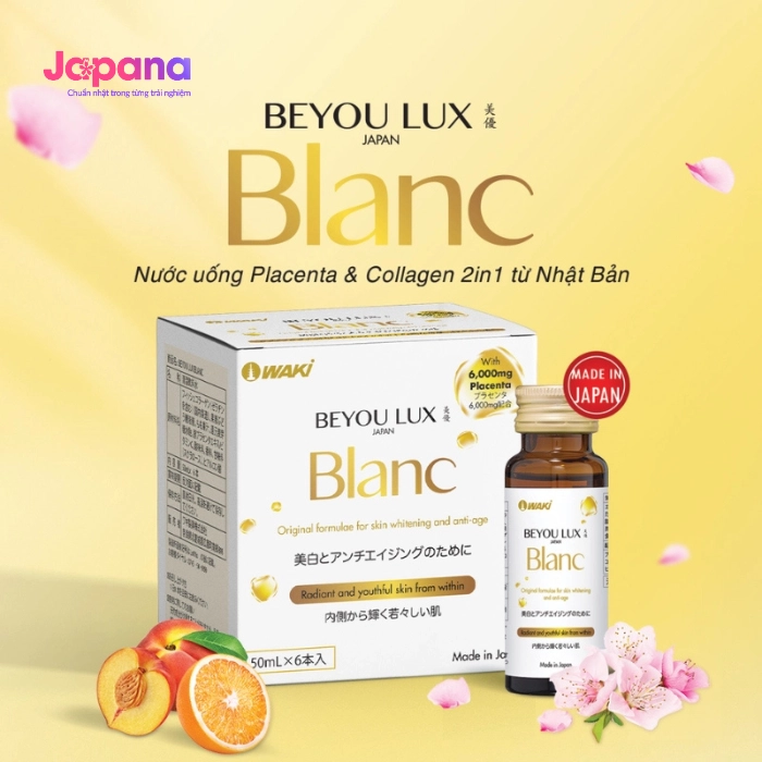 Combo 3 Nước uống Placenta & Collagen 2in1 cao cấp từ Nhật Bản - Hộp 6 chai x 50ml - Date 09/2027