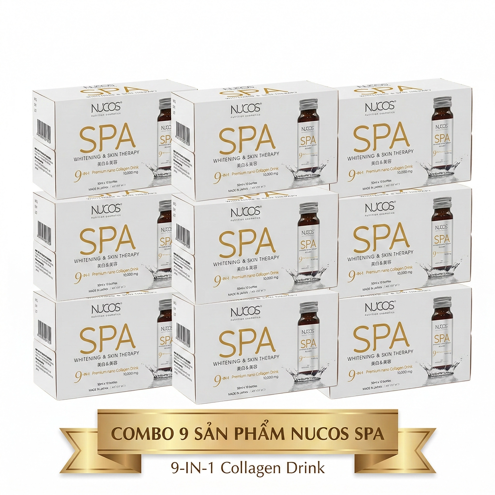 Combo 9 Nước uống Collagen Nucos Spa 10,000mg (Hộp 10 chai x 50ml)