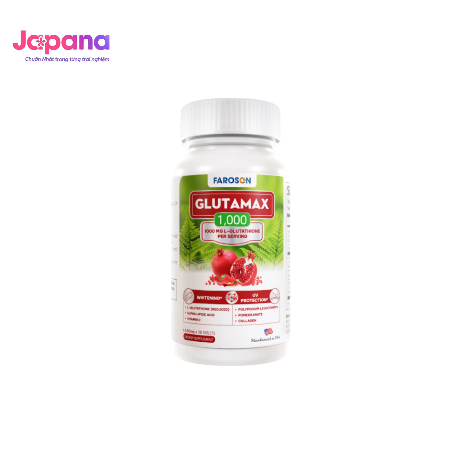 Viên uống chống nắng, dưỡng trắng da Faroson Glutamax 1000 - Hộp 30 viên