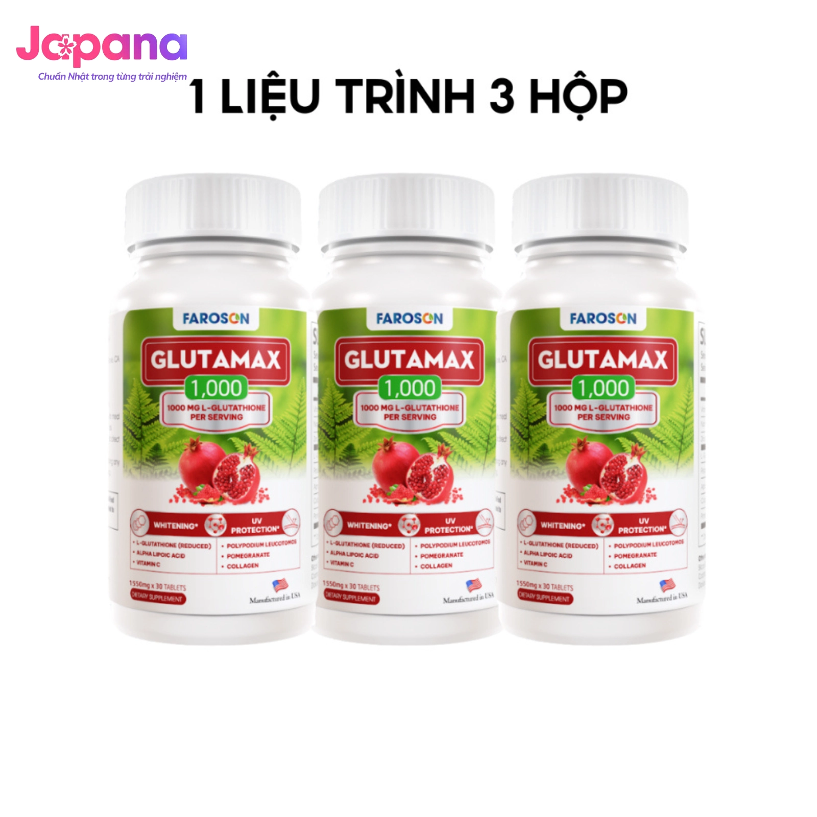 Viên uống chống nắng, dưỡng trắng da Faroson Glutamax 1000 - Hộp 30 viên