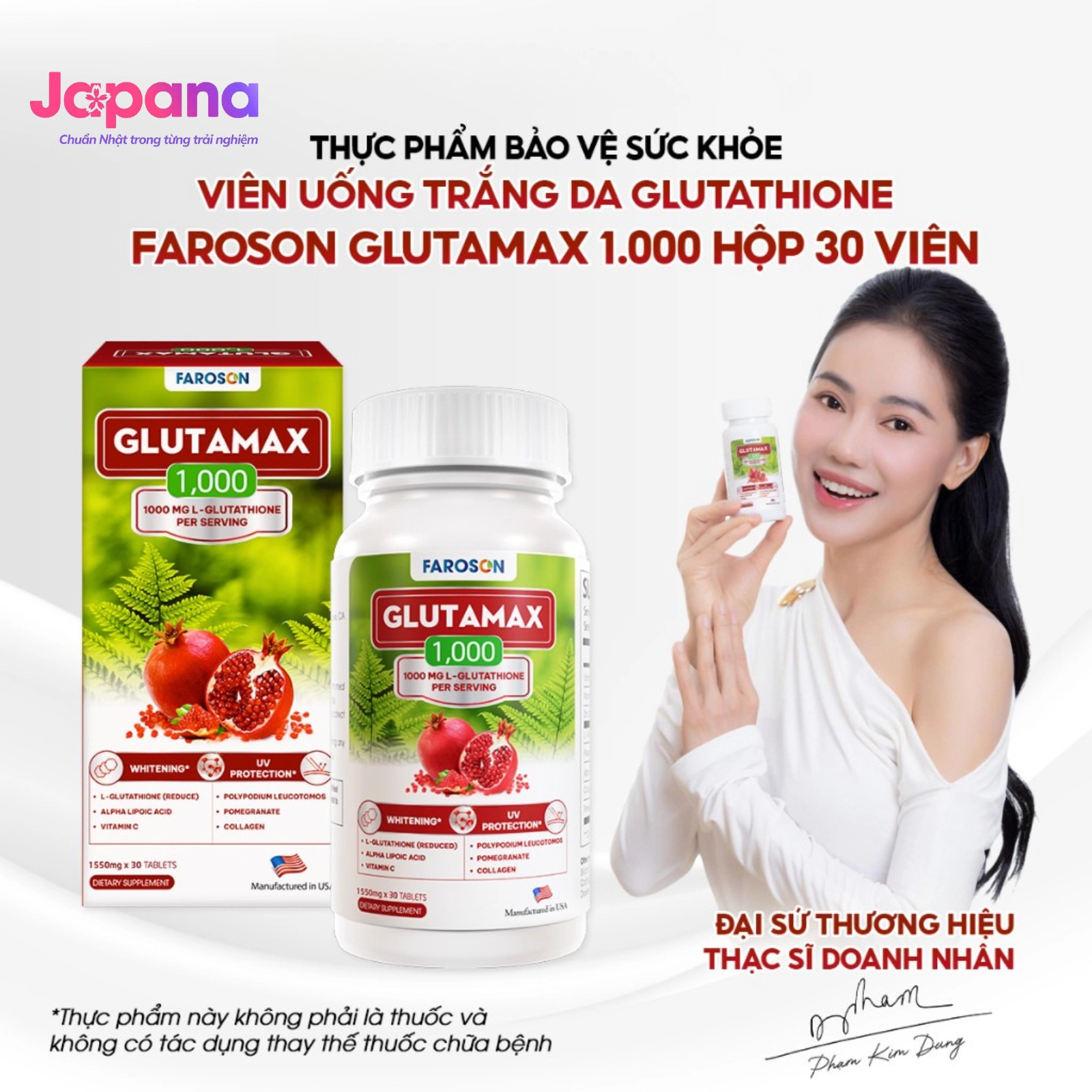Viên uống chống nắng, dưỡng trắng da Faroson Glutamax 1000 - Hộp 30 viên