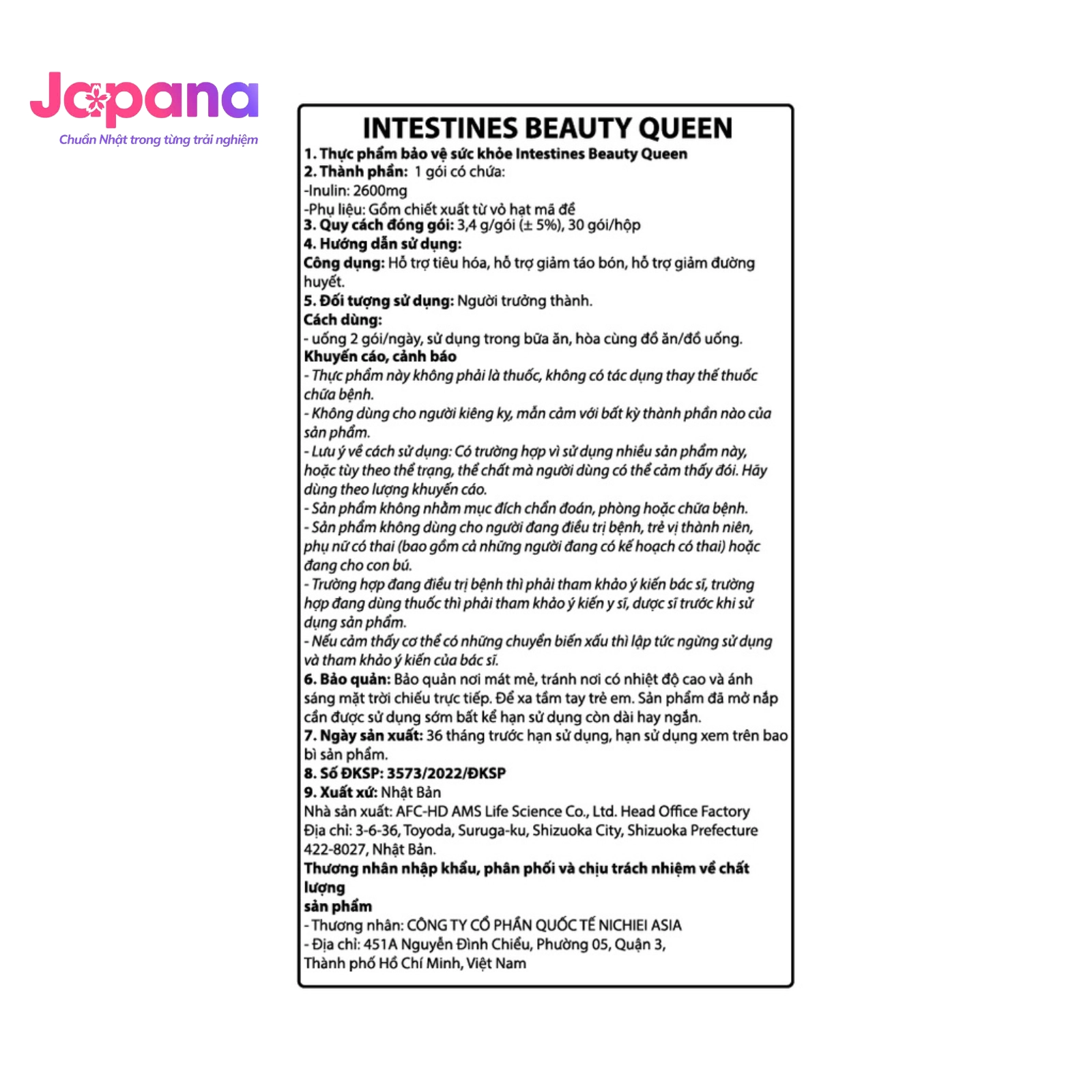 Bột uống men lợi khuẩn Nichiei Bussan Chou Beauty Queen 30 gói