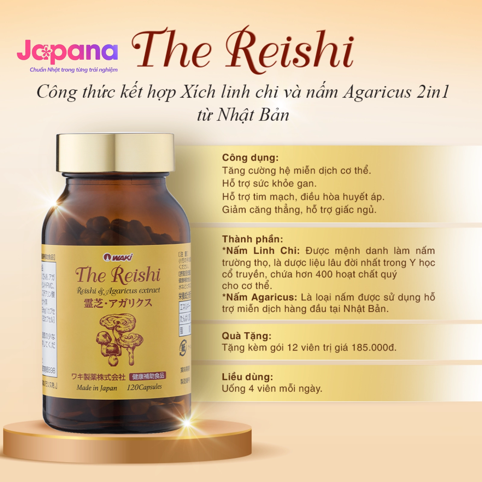 Viên uống Xích linh chi & Nấm Agaricus 2in1 The Reishi - 120 viên