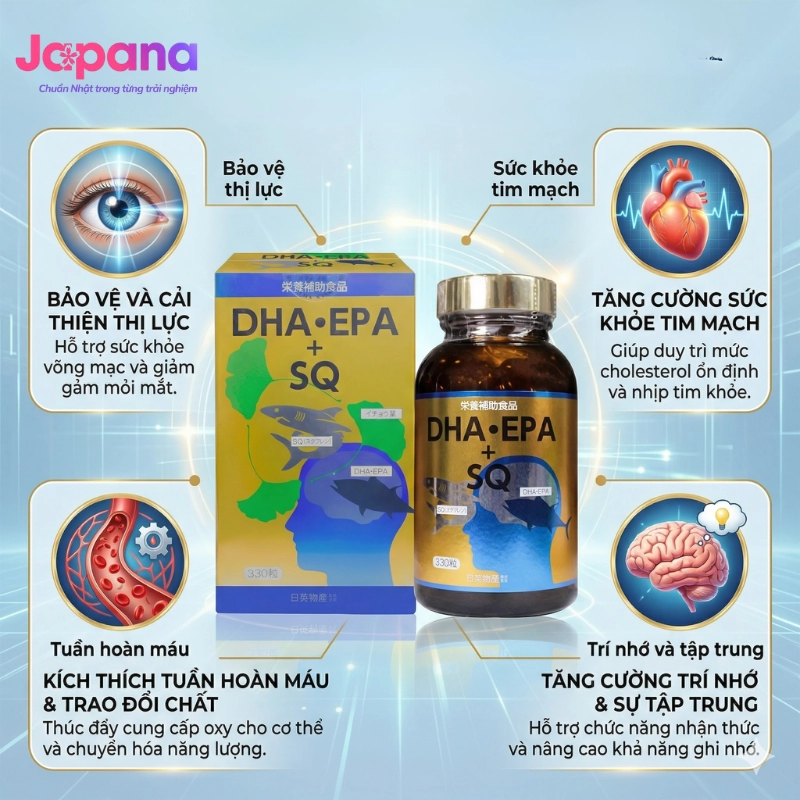 Viên uống dầu cá bổ sung DHA & EPA SQ Nichiei Bussan 330 viên