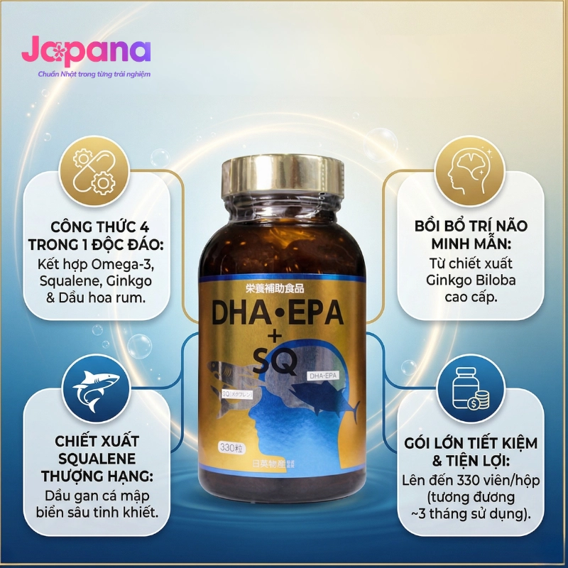 Viên uống dầu cá bổ sung DHA & EPA SQ Nichiei Bussan 330 viên