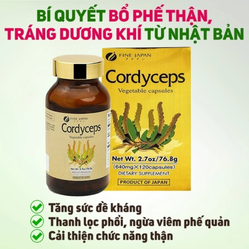 Viên uống đông trùng hạ thảo tăng cường hệ miễn dịch, cải thiện trí nhớ Fine Japan Cordyceps - 120 viên