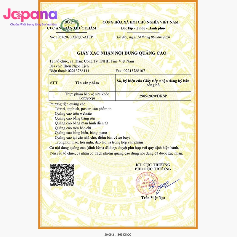 Viên uống đông trùng hạ thảo tăng cường hệ miễn dịch, cải thiện trí nhớ Fine Japan Cordyceps - 120 viên