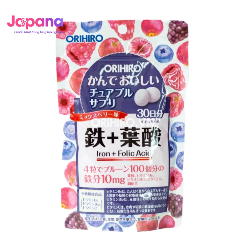 Viên nhai bổ sung Sắt và Folic Acid Orihiro 120 viên