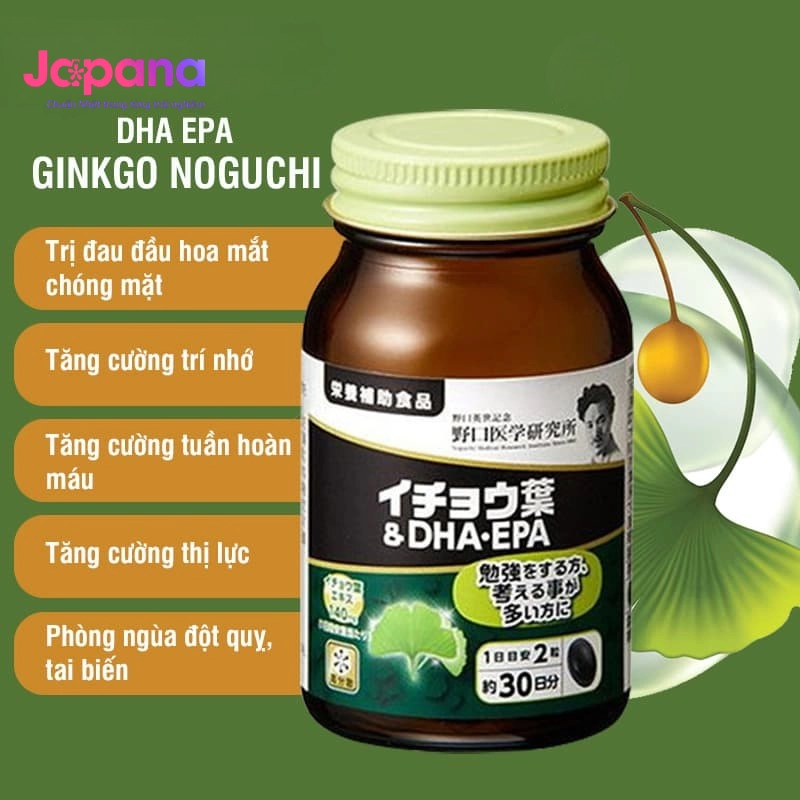 Viên uống bổ não tăng cường tuần hoàn máu Noguchi DHA EPA Ginkgo 60 viên