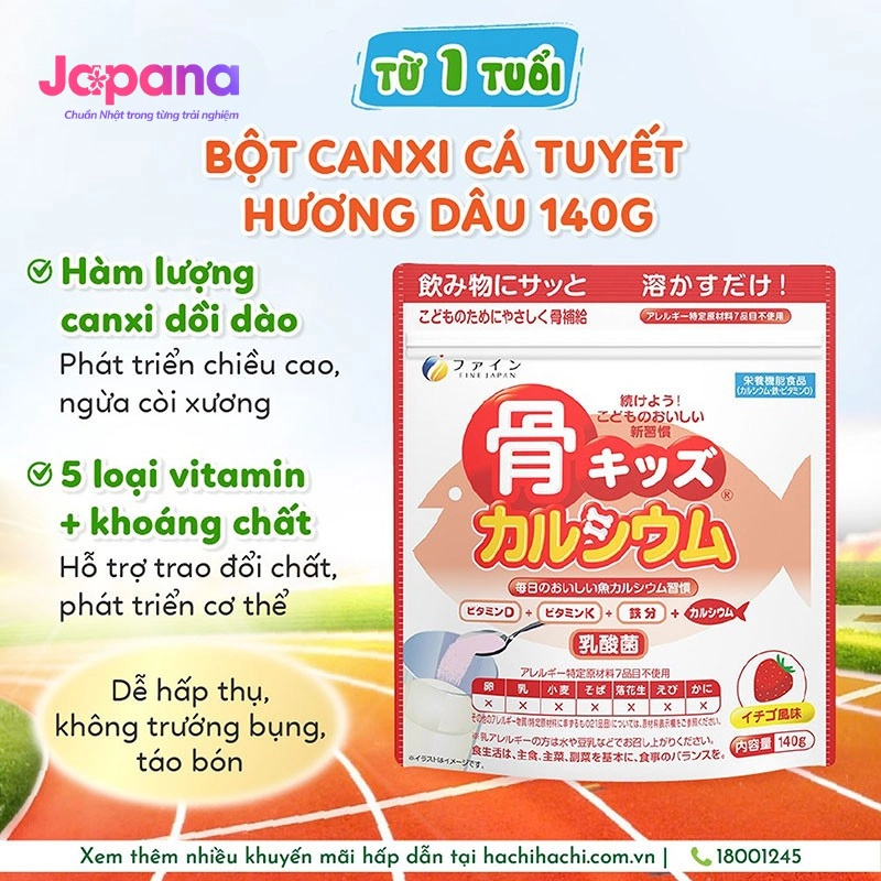 Bột canxi cá tuyết vị dâu Fine Japan 140g