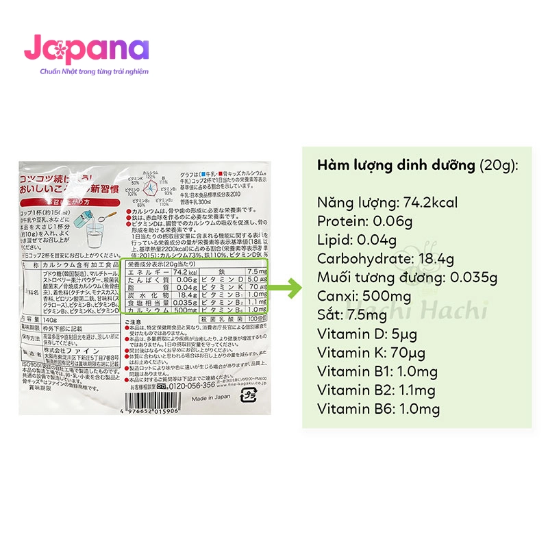 Bột canxi cá tuyết vị dâu Fine Japan 140g