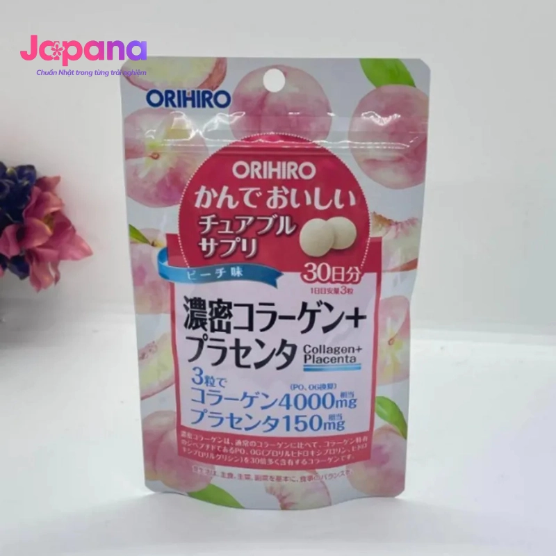 Viên nhai bổ sung Collagen + Placenta vị đào Orihiro 90 viên