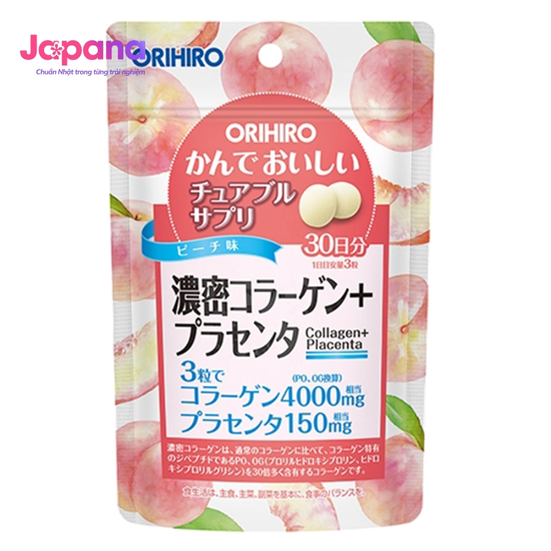 Viên nhai bổ sung Collagen + Placenta vị đào Orihiro 90 viên