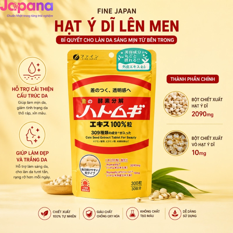 Viên uống trắng da ý dĩ Coix Seed Extract Fine Japan 300 Viên