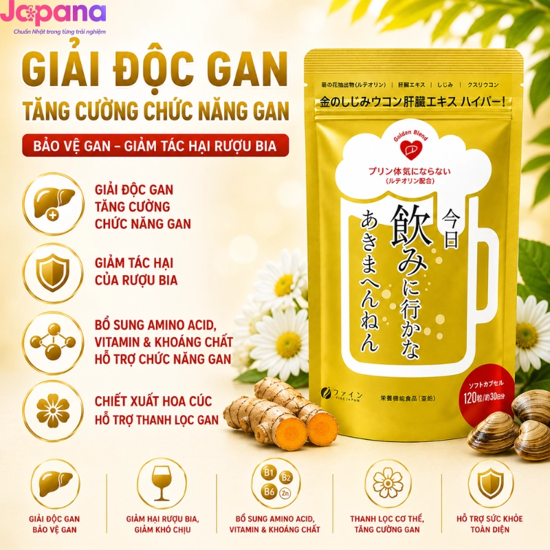 Viên uống hỗ trợ chức năng gan Clam Extract with Liver Hydrolysate and Tumeric Htper FINE JAPAN 120 viên - Date 11/2026