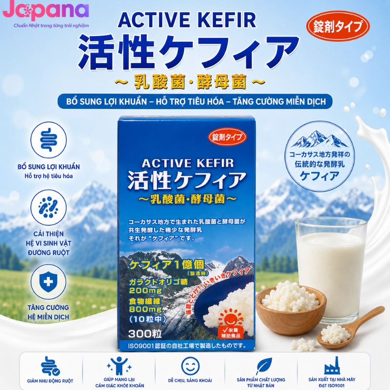 Viên uống nấm men lợi khuẩn bổ sung dinh dưỡng cho cơ thể Active Kefir FINE JAPAN lọ 300 viên