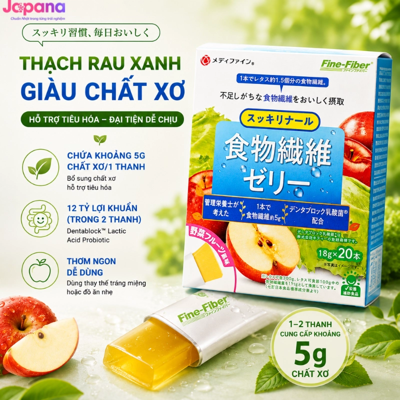 Thạch cung cấp chất xơ và vitamin từ rau củ quả Dietary Jelly Fine Japan Hộp 20 thanh