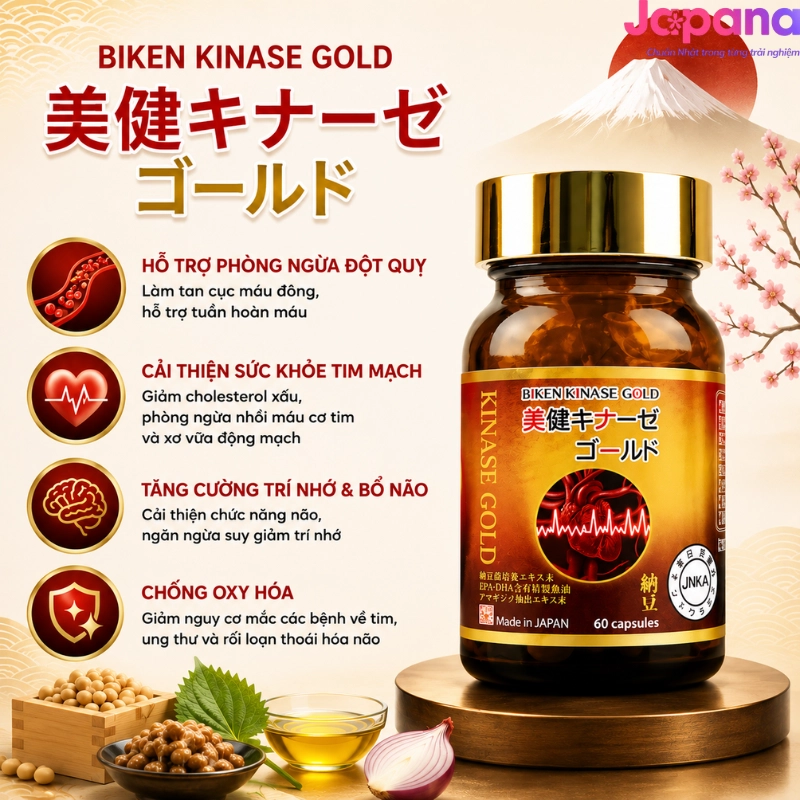 Viên uống phòng ngừa & hỗ trợ điều trị đột quỵ Biken Kinase Gold 60 viên