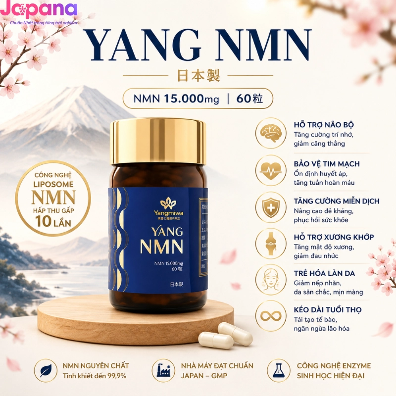 Viên uống chống lão hóa, tăng sức khỏe Yangmiwa NMN 60 viên