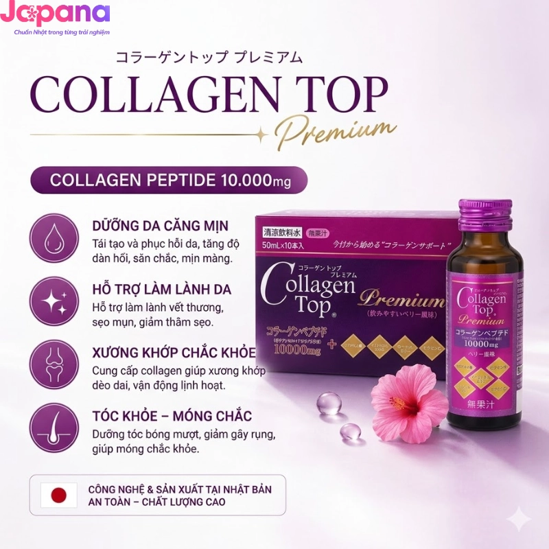 Nước uống Collagen Shinnippai Top Premium 10.000mg (Hộp 10 chai x 50ml)