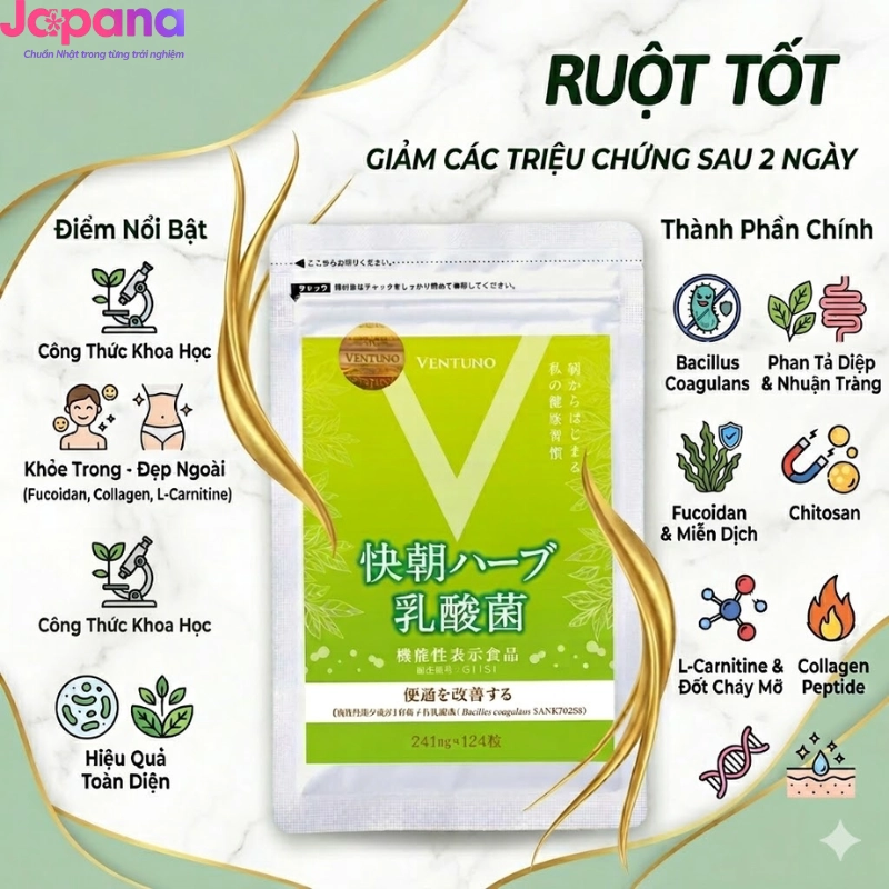 Viên uống hỗ trợ hệ tiêu hóa Ventuno Kaicho Herb Lactic Acid Bacteria - 248 viên