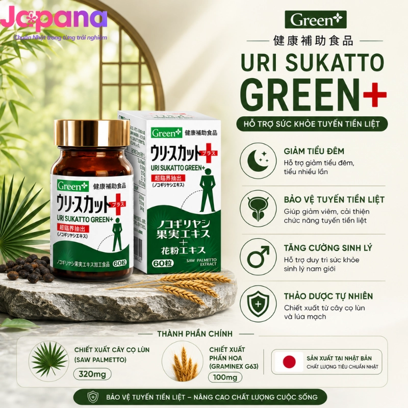 Viên uống hỗ trợ tuyến tiền liệt Green Herb Uri Sukatto Green+ 60 viên - Date 11/2026