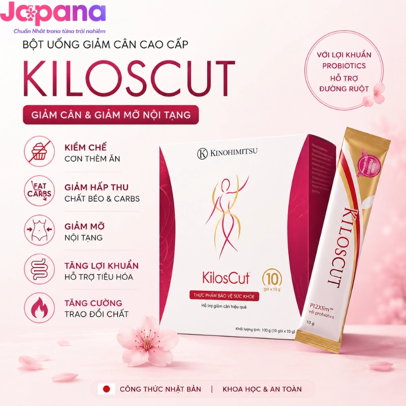 Bột uống giảm cân và giảm mỡ nội tạng cao cấp Kinohimitsu Kiloscut 10g